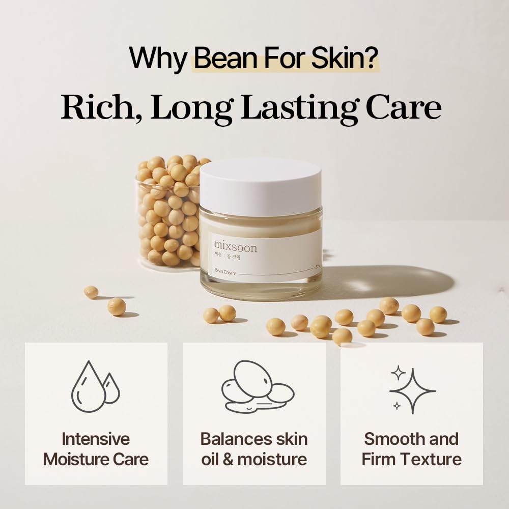mixsoon Bean Cream - Intensive Moisture Face Cream For Smooth, Nourished Skin, Pore & Sebum Care - Korean Skincare For Glass Skin - Non-stick (1.69 fl.oz / 50ml) - Medaid International