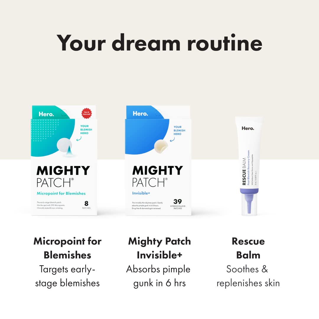 Mighty Patch™ Invisible+ Patch - Daytime Hydrocolloid Acne Pimple Patches for Covering Zits and Blemishes, Ultra Thin Spot Stickers for Face and Skin (24 Medium and 15 Small Patches) - Medaid International