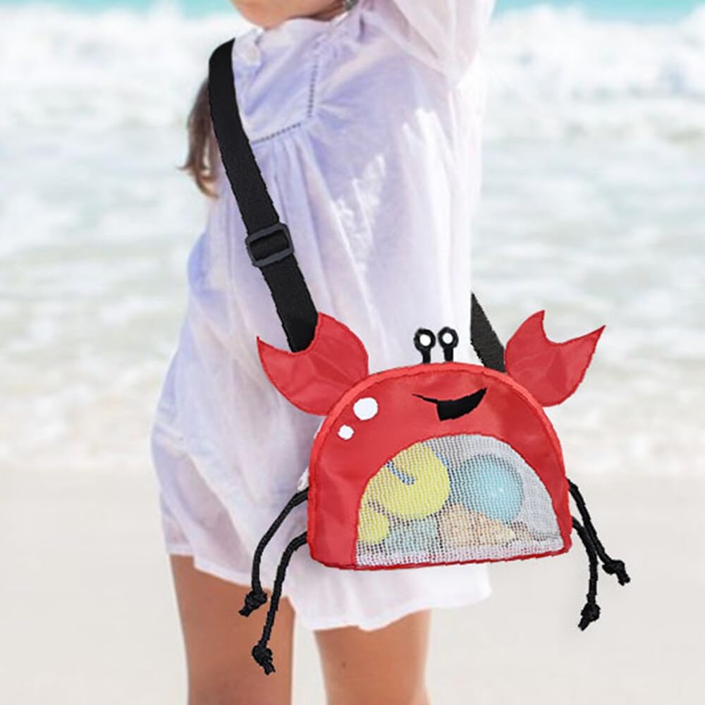 TERRIFI Kids Mesh Beach Bag, Crab & Shark Design, Adjustable Strap, Durable & Portable, Ideal for Beach Toys & Seaside Activities