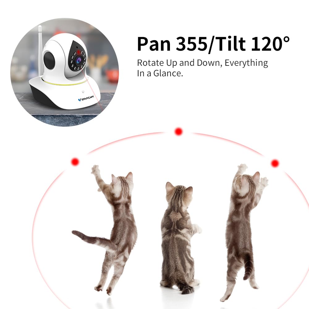 VSTARCAM Pet Camera with Laser, 3MP 2.4GHz WiFi Interactive Dog & Cat Laser Toy with Night Vision, Motion Detection Alerts, APP Remote Control Indoor Security Camera for Pet Monitoring - Medaid International