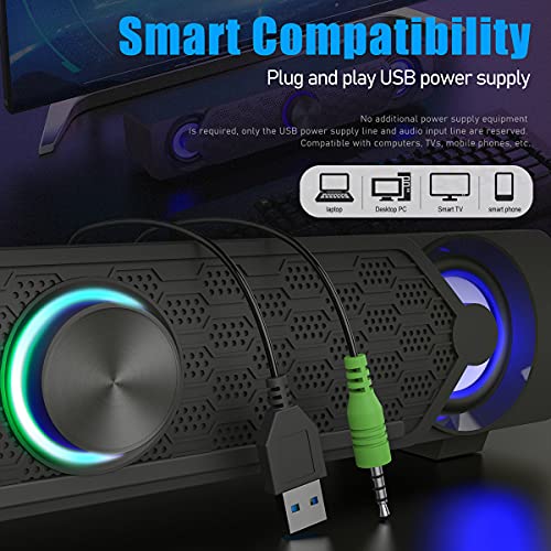 Smalody - Mini Wired USB Computer Speakers with LED Light, Ideal for Gaming