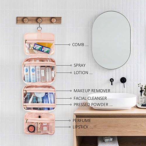 Lovevook - Waterproof Hanging Toiletry Bag for Women, Large Cosmetic Organizer, Hook Design, B-light Pink
