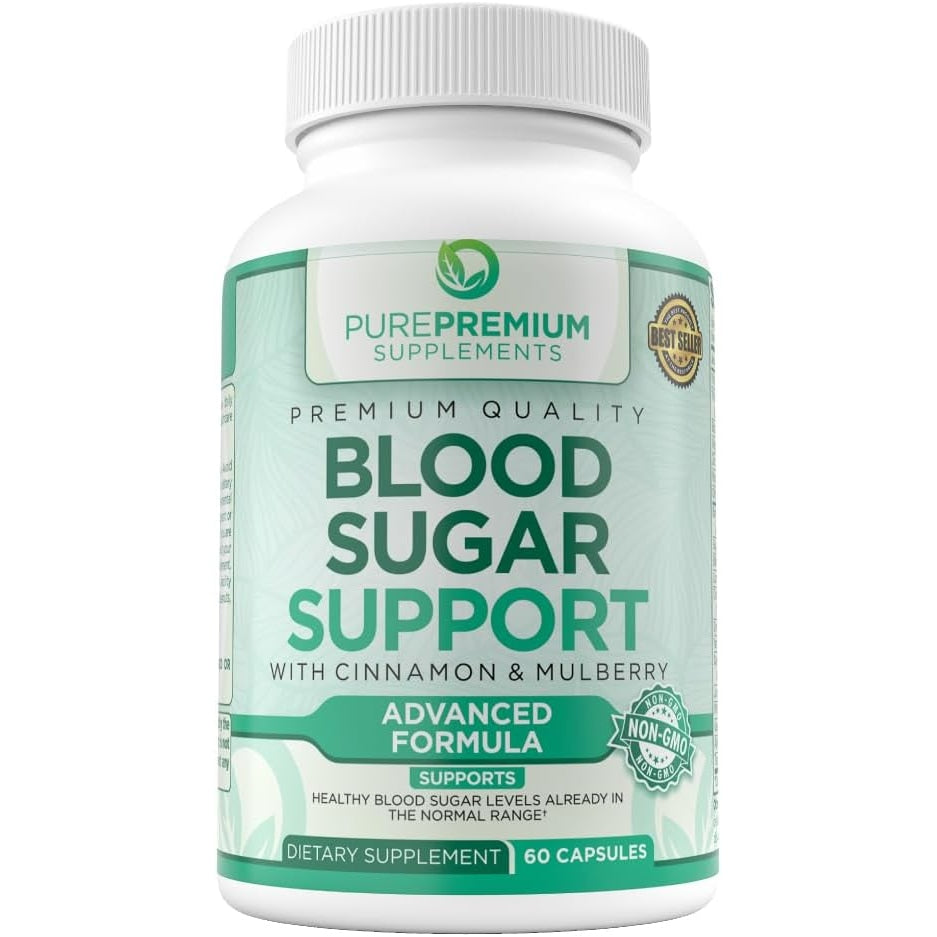 PurePremium Normal Blood Sugar Support Supplement-Cinnamon Supplements to Support Blood Sugar Levels Already in The Normal Range-Capsules w/Bitter Melon, Mulberry, Zinc, Biotin, Vitamin C, E-60 Count - Medaid International