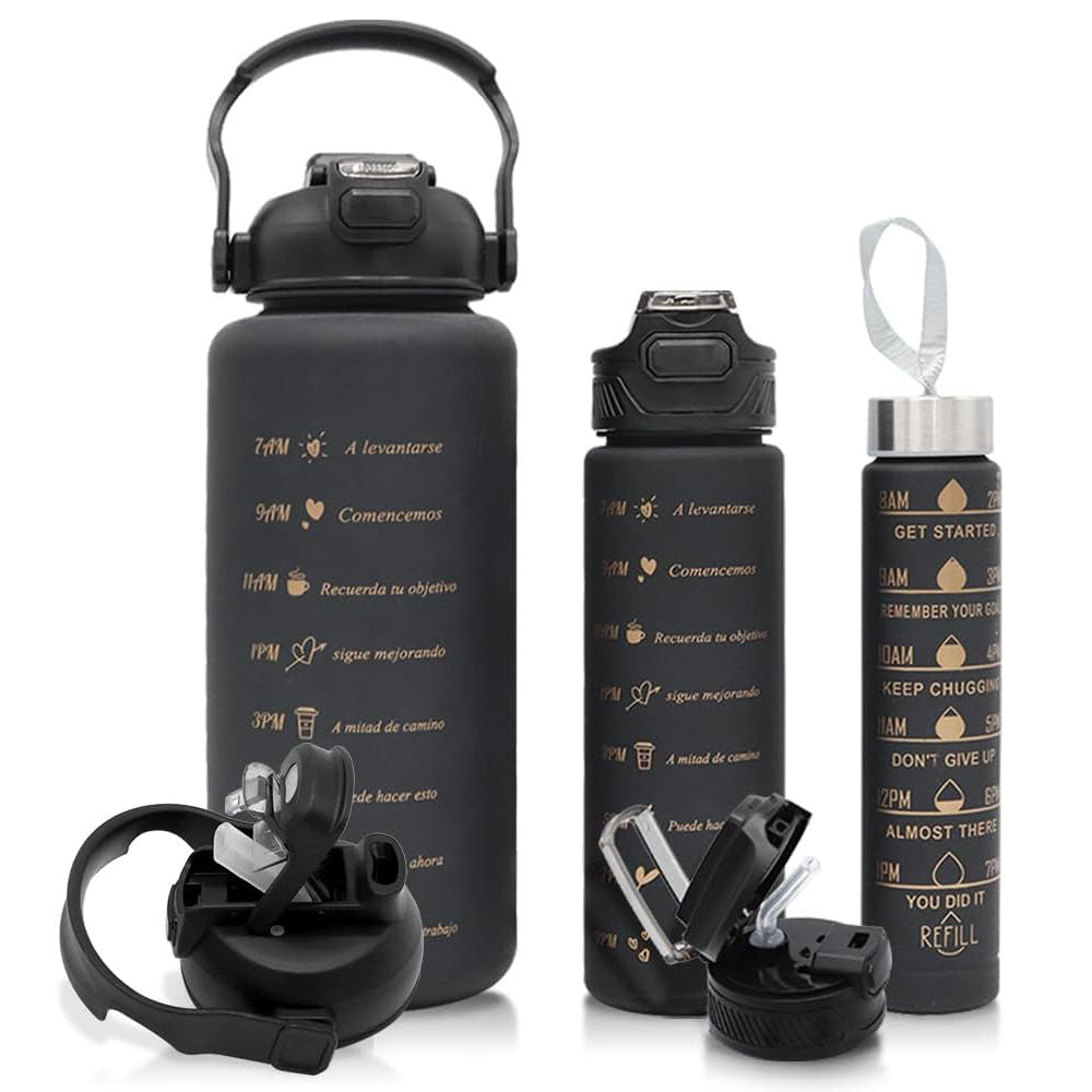 (NET) Water Bottle With Straw Set 3 Pcs