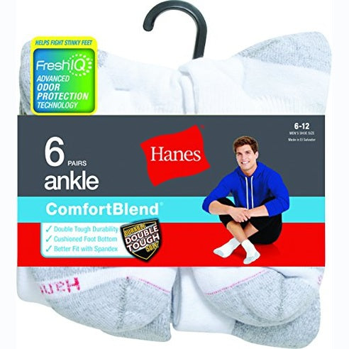 Hanes mens Hanes Men's Performance Ankle Socks, 6-pair Pack casual socks, White, 6 12 US - Medaid International