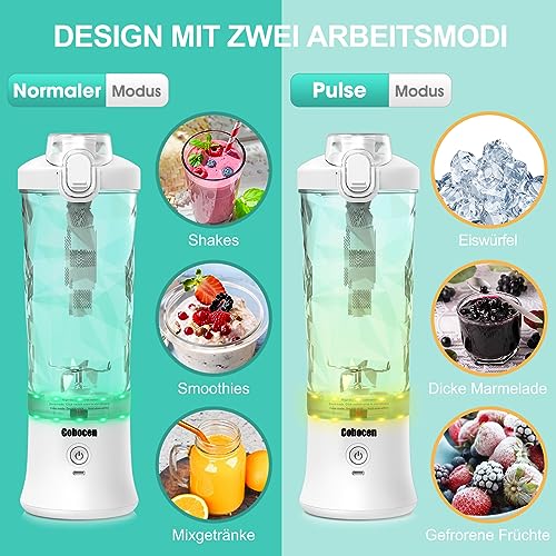 Amicool - Portable Blender with 6 Stainless Steel Blades, USB Rechargeable, 600ml Capacity