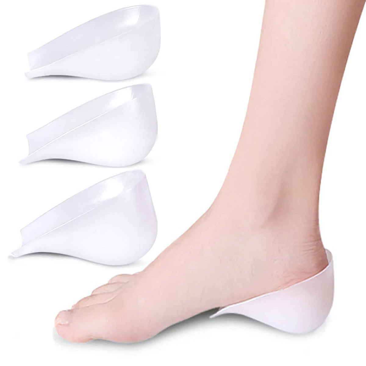 TERRIFI Silicone Heel Lift Insoles 3 Pairs, Unisex Height Increase Inserts for Men and Women, Soft Gel Shoe Heel Pads for Daily Wear, White