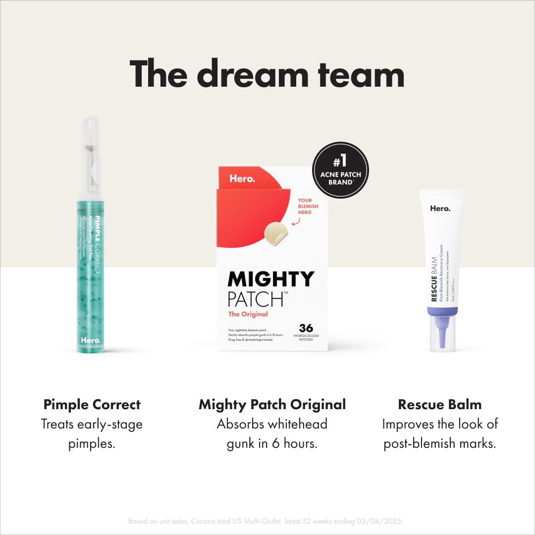 Mighty Patch™ Original patch from Hero Cosmetics – The #1 Hydrocolloid Acne Pimple Patch for Shrinking Zits and Whiteheads in 1 use; Nighttime Spot Stickers for Face and Skin (36 Count) - Medaid International