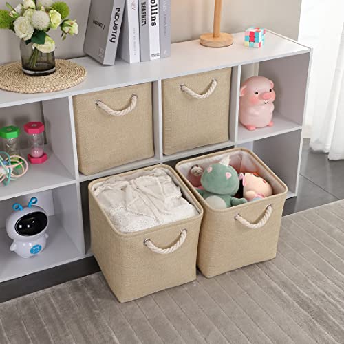 XnqPouha - Collapsible Canvas Cube Storage Box 30x30x30cm, Grey Beige