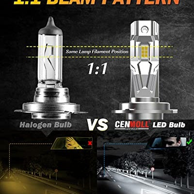 Cenmoll - H7 LED Headlight Bulb, 120W 24000LM, 600% Brightness, Adjustable Beam