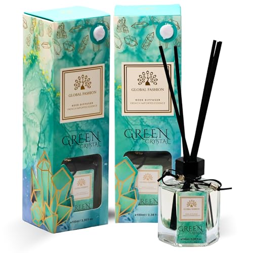 Luxury Reed Diffuser 100ml | French Imported Essence, Long-Lasting Fresh Floral Scent | Eco-Friendly Home Decor & Aromatherapy Gift Set (Green Crystal) - Medaid International