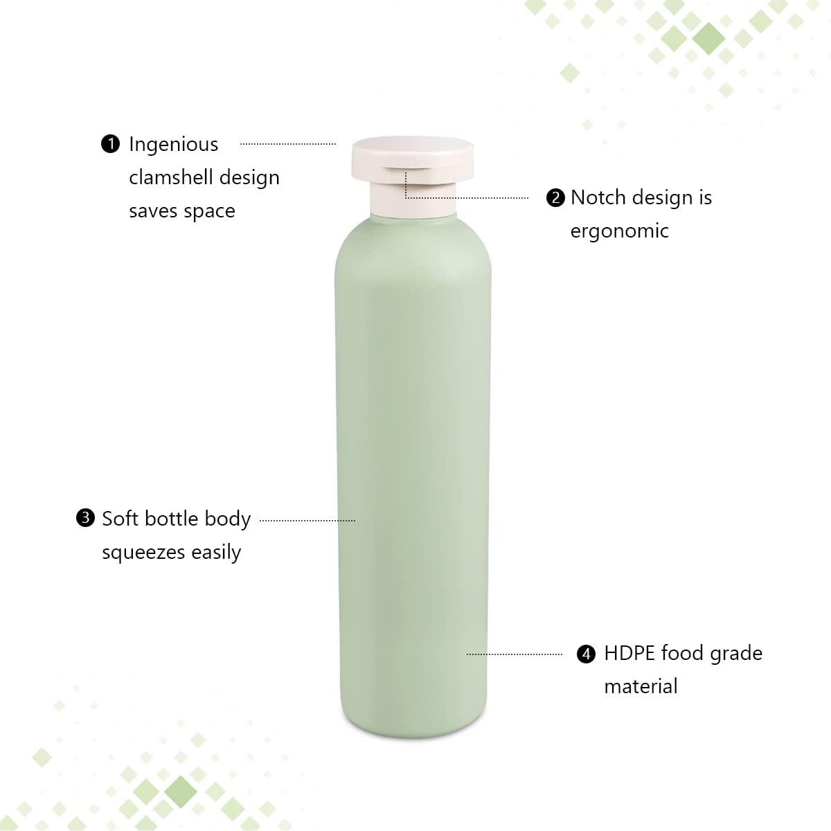 TERRIFI Green Plastic Empty Squeeze Bottles, Refillable Plastic Leak-Proof Travel Bottles for Creams, Lotion, Shampoo, Conditioner (4 Pcs)