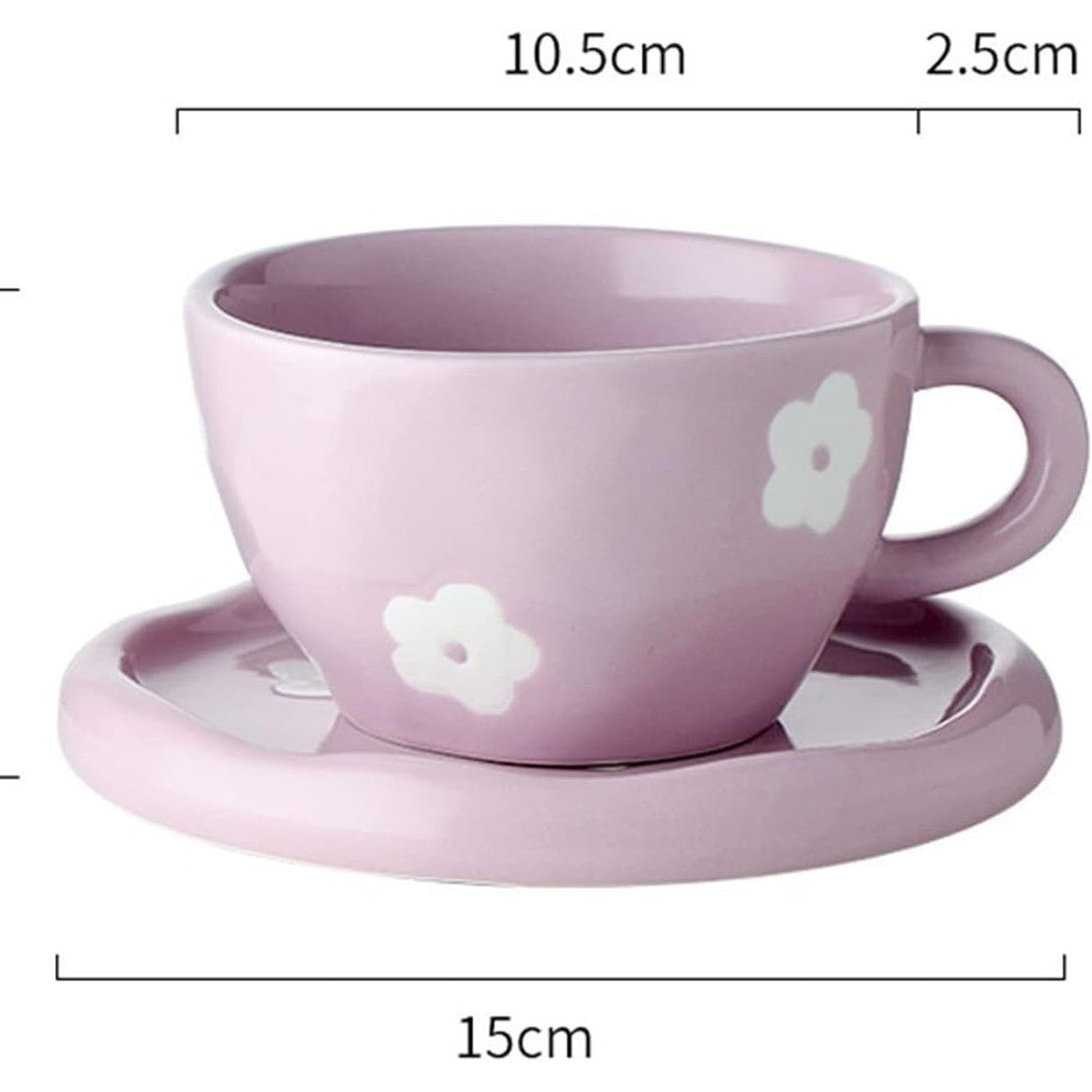 Irregular Hand-painted 250ml Flowers Ceramic Coffee Cup with Saucer