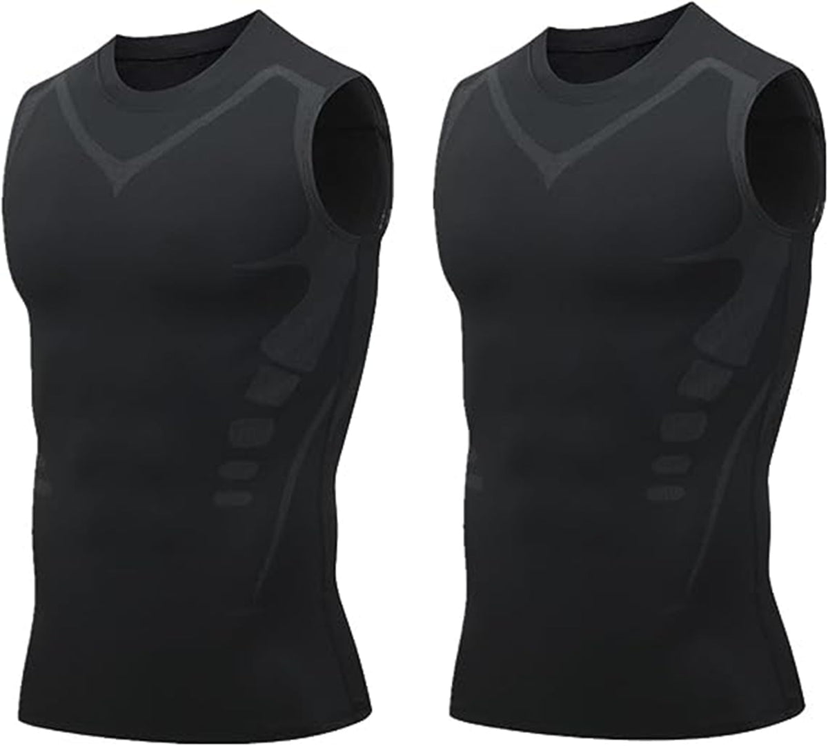 TERRIFI Compression Shirts for Men Shapewear Tummy Control Body Shaper Slimming Undershirt Short Sleeve Tank Top, for Gynomastica Shapewear Vest Men, L Size