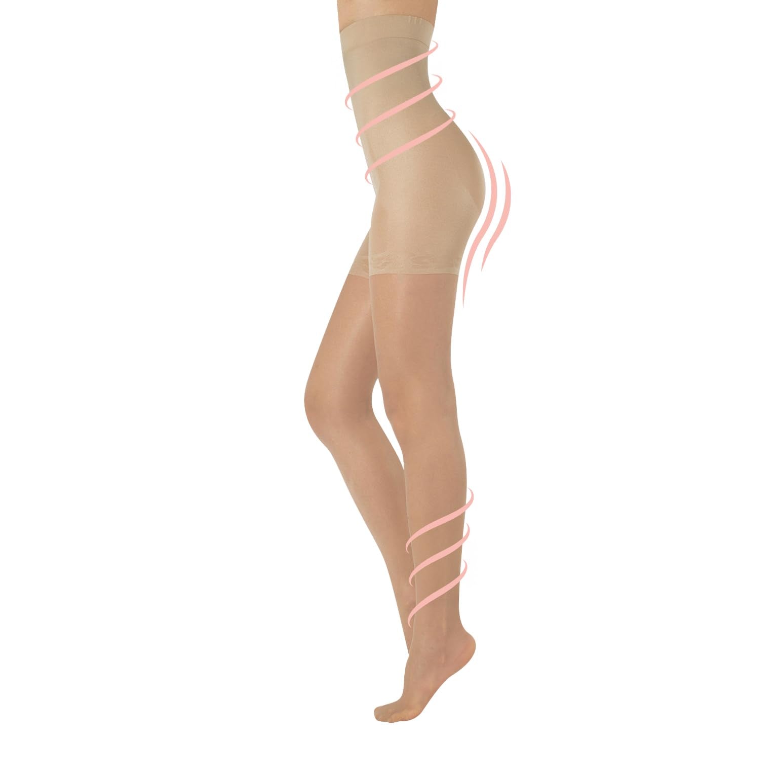 CALZITALY High Waist tights Control Top Shaping Nylons, Shaping Pantyhose, 20 Denier Sheer Shaping Tights for All Day Use (Medium, Skin) - Medaid International