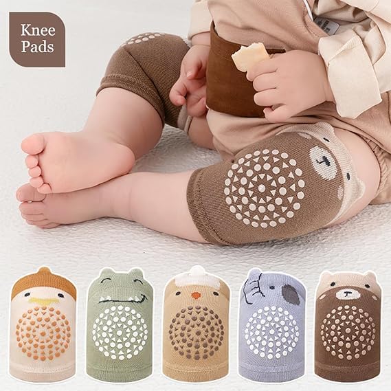 KASTWAVE 10 Pairs Baby Crawling Knee Pads & Anti-Slip Ankle Socks, Unisex Toddler Non-Skid Safety Gear for Learning to Walk on Hardwood Floors Soft Combed Cotton Ideal Gift