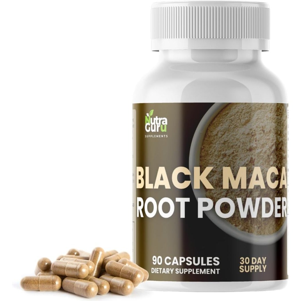 Nutra Guru Black Maca Root Supplement - 90 Vegan Maca Root Capsules for Energy Support, Mood Balance, Mental Focus, Memory Enhancement - Medaid International