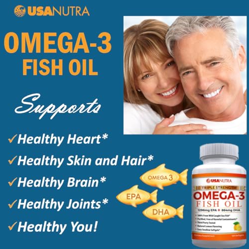 Omega 3 Fish Oil Supplement 3600mg with EPA and DHA for Women and Men Supports Joint, Brain and Heart Health 120 Softgels, 40 Day Supply - Medaid International