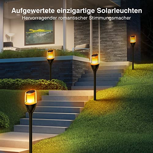 Hausbell - Pack of 4 Solar Garden Lights, Rustic Style, IP65 Waterproof, Realistic Flame Effect