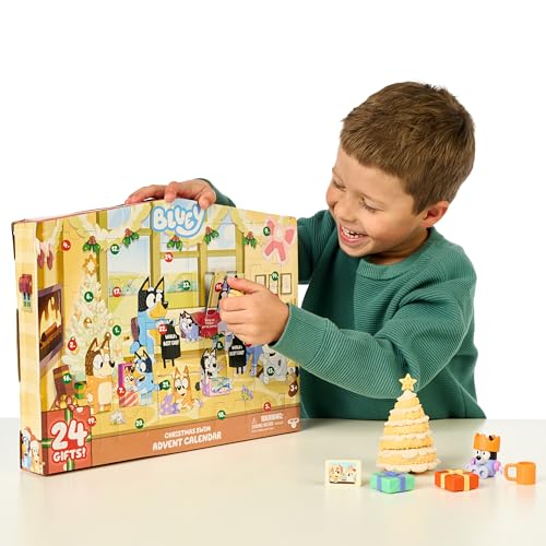 Bluey's Christmas Swim Advent Calendar, This Very Festive Bluey Surprise Pack Has 24 Surprises Behind 24 Different Windows, Includes 3 Christmas Swim Figures, 18 Accessories And 3 Stickers To Reveal - Medaid International