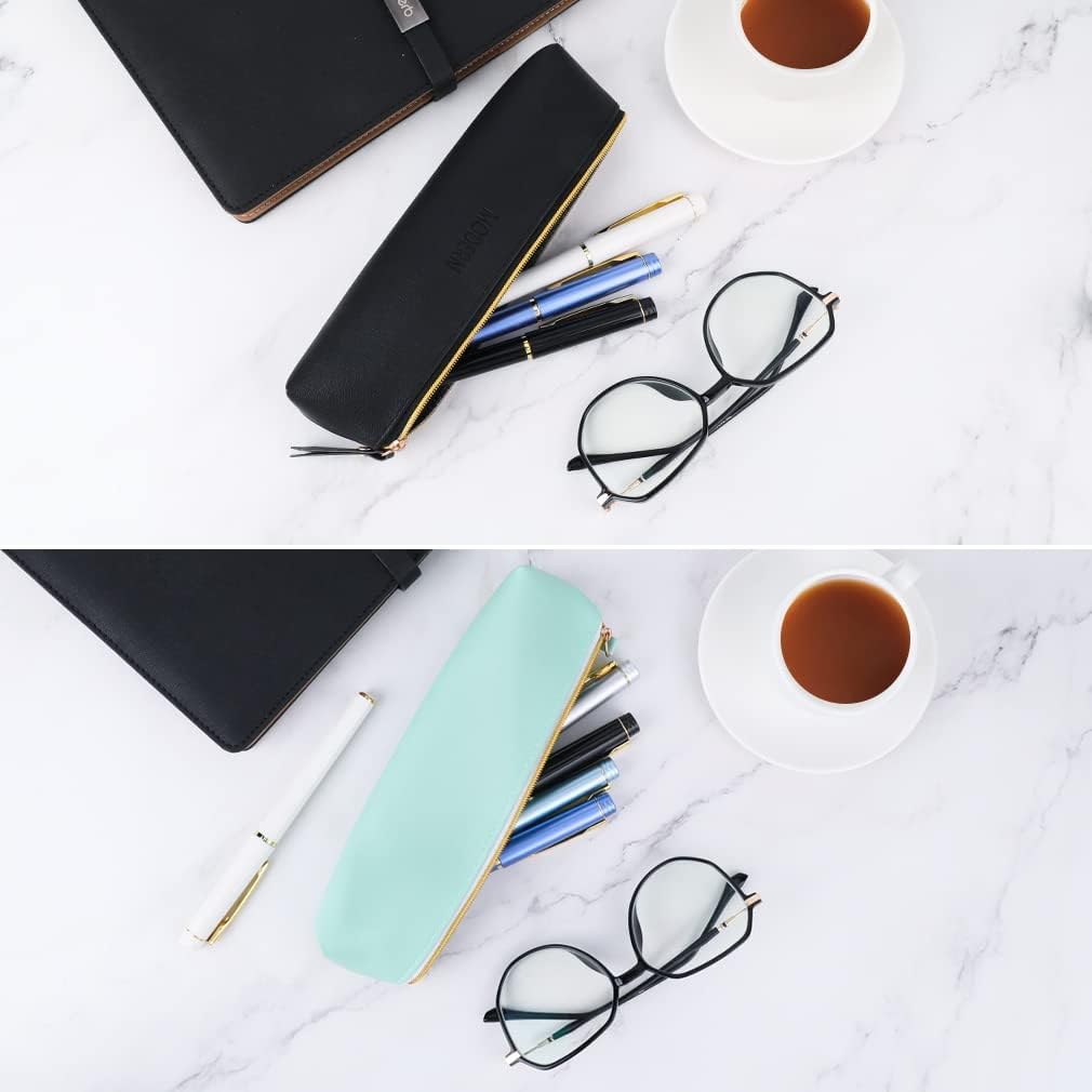Terrifi Pu Leather Pencil Case, Small Simple Pouch, Makeup Cosmetic Waterproof Organizer Storage Bag For Women Men (4Pcs, 4 Colors)