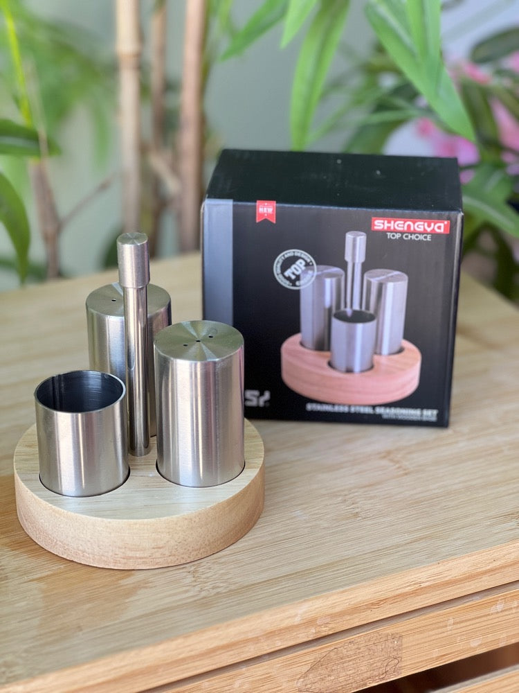 Shengya Stainless Steel Seasoning Set with Wooden Base