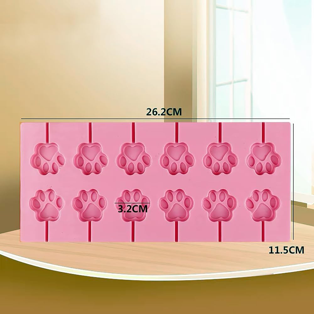 Lolli Silicone Mould Chocolate Mould Silicone Cute Cat Paw Mould Lollipop Mould Silicone 12 Holes for Chocolate Lollipop Making