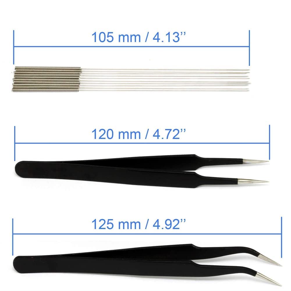 KASTWAVE 13 Pcs Printer Nozzle Cleaning Tool Kit - 0.4mm Stainless Steel Needles incl 2 x Tweezers Filament Clog Cleaner 3D Printer Accessories