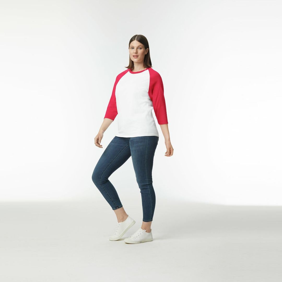 Gildan Adult Heavy Cotton 3/4 Raglan T-Shirt, Style G5700, 2-Pack, White/Red, 2X-Large - Medaid International