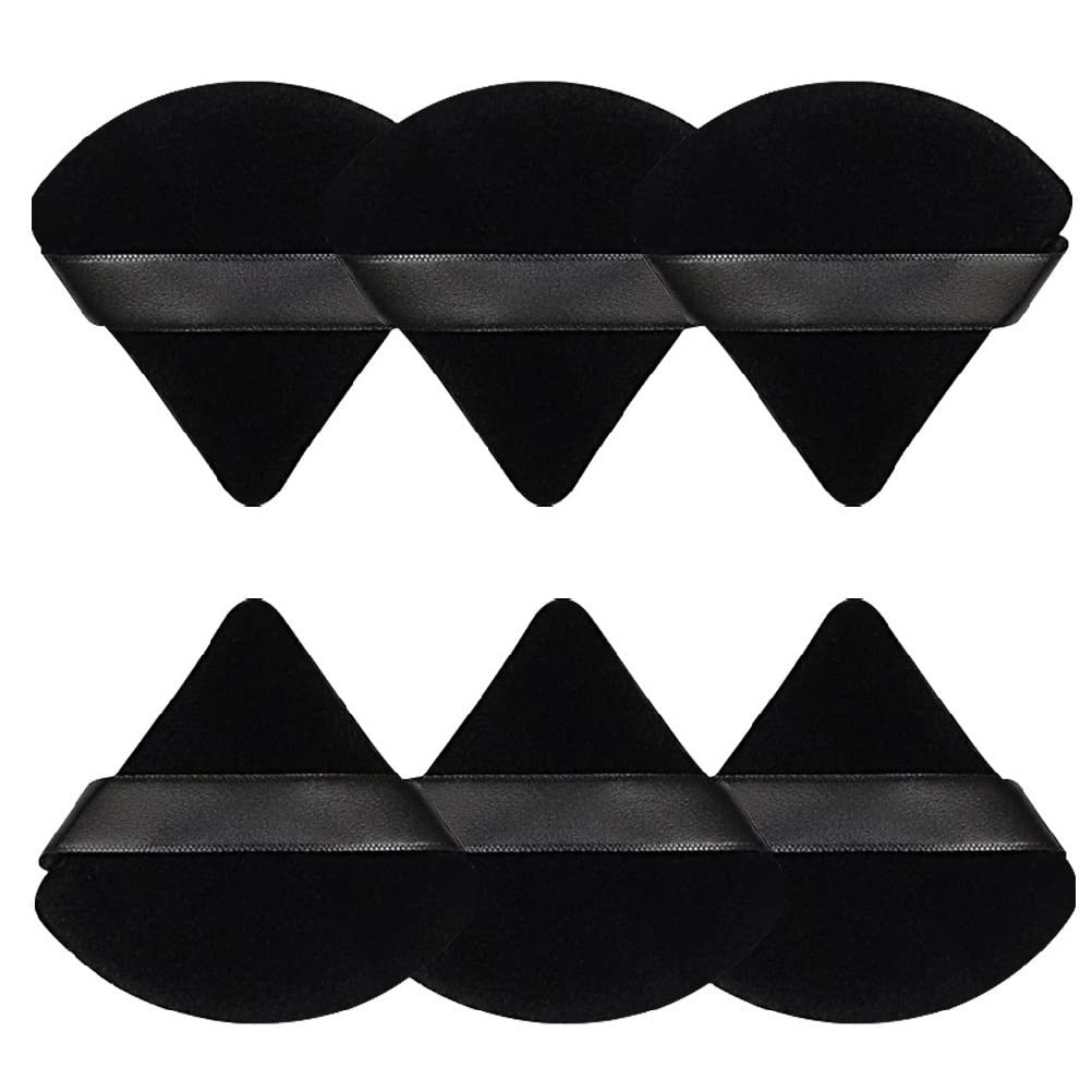 Pimoys 6 Pcs Powder Puff Face Soft Triangle Makeup Puff Velour Makeup Sponge Stocking Stuffers for Loose Powder (Black) - Medaid International