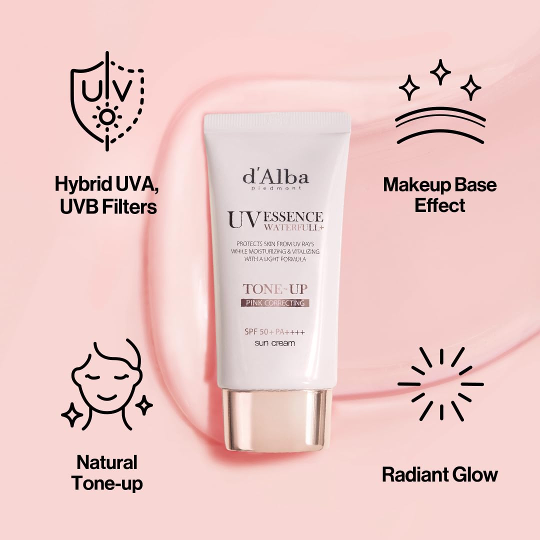 [2 ea] d'alba Piedmont Waterfull Tone-Up Sunscreen Serum BROAD SPECTRUM SPF 50 + Korean Sunscreen for Face, All Skin Tones, Sweat Proof Formula (2 x 1.69 fl.oz.) - Medaid International