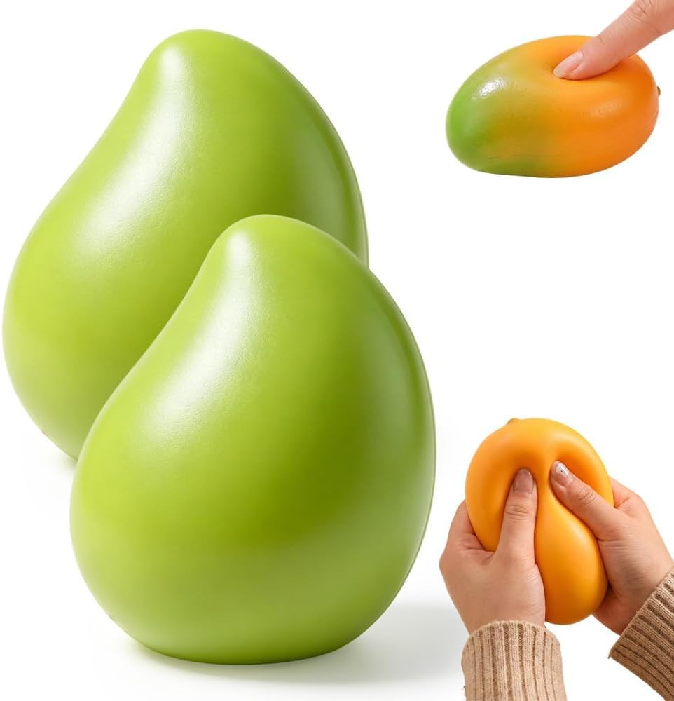 2 Pcs Crunchy Mango Fruit Squishy - Heat Activated Color Changing Mango Fidget Toy,Slow Rebound Clear Fruit Squeeze Fidget Toys Anxiety Relief Soft Stress Ball