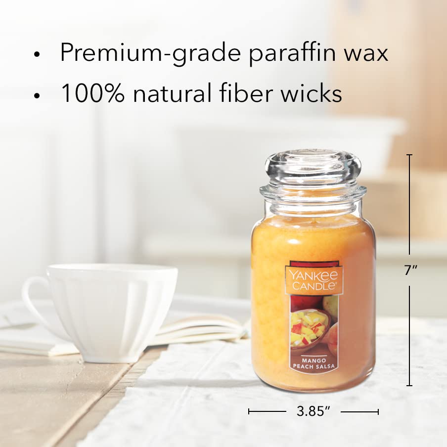 Yankee Candle Mango Peach Salsa Scented, Classic 22oz Large Jar Single Wick Candle, Over 110 Hours of Burn Time - Medaid International