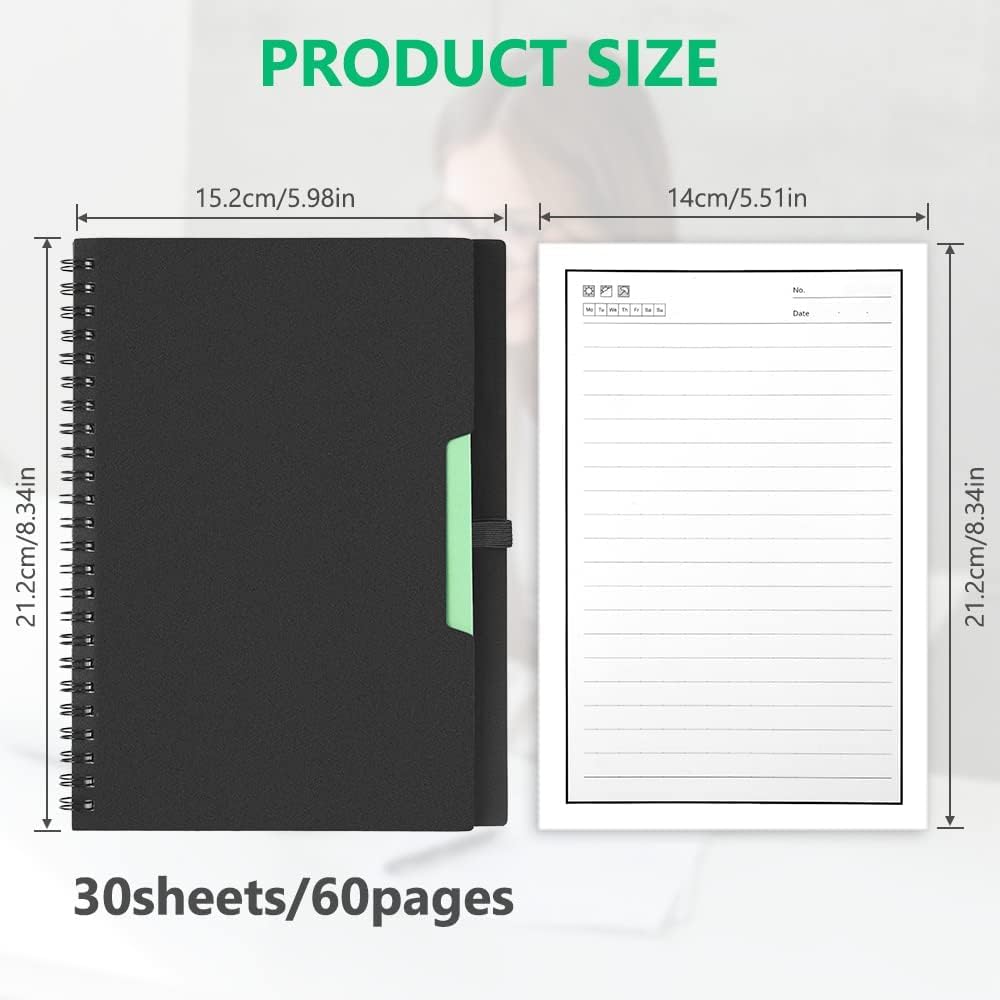 KASTWAVE Reusable Digital Notebook, Smart Notepad A5, Wirebound Notebook To Do List Pad with 1 Pen, Sticky Notes Flags and Wipe, Lined Notebook for Quick Sketch, Cloud Storage and Reuse
