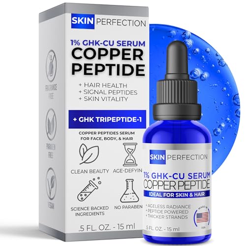 Skin Perfection GHK-CU Copper Peptides Serum for Face & Hair - Copper Peptide for Skin, Hair & Scalp - 1% Blue Liquid for Face, Neck, Body, and Scalp – Multi-Use Serum Booster with Dropper 0.5 fl oz - Medaid International