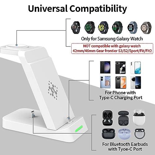 Spguard - 3 in 1 Wireless Charging Station for Samsung Galaxy Devices, Fast Charging, Compatible with Galaxy Watch and Buds