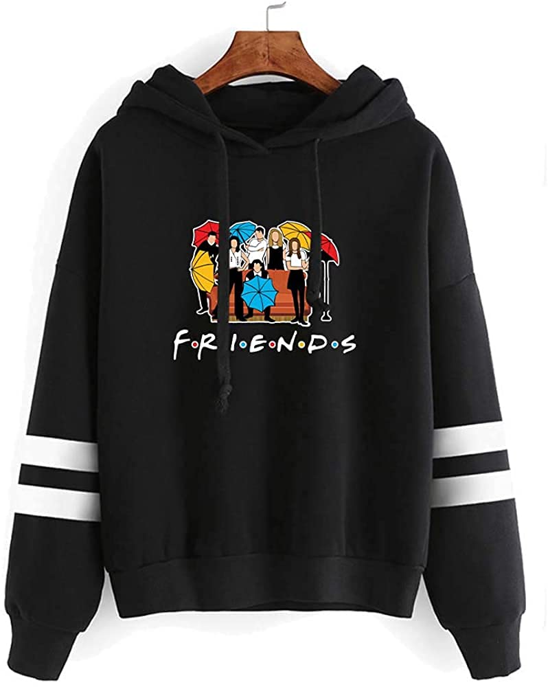 KASTWAVE Friends Hoodies for Women, Long Sleeve Drawstring Fleece Letters Print Hooded Pullovers Autumn Fashion Warm Sweatshirts Casual Loose Blouses Gift for Friends
