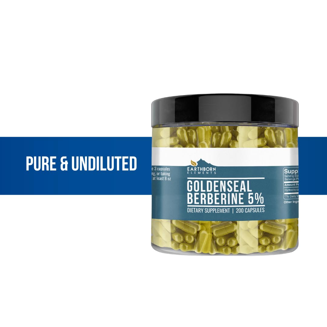 Earthborn Elements Berberine 200 Capsules, Pure & Undiluted, No Additives - Medaid International
