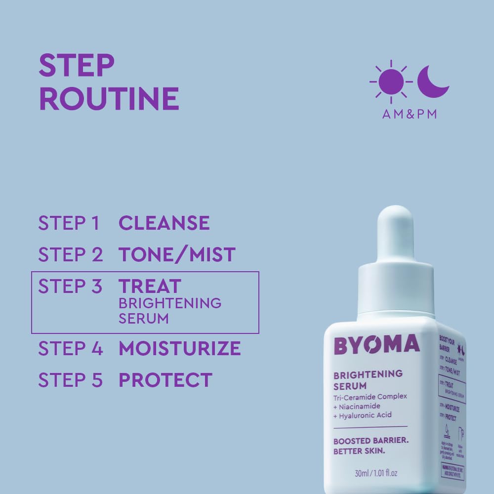 BYOMA Brightening Serum - Barrier Repair Serum - Brightening & Hydrating Face Serum with Hyaluronic Acid, Niacinamide & Ceramides - Hyaluronic Acid Serum For Face, Glowing, Radiant Skin - 1.01 fl. oz - Medaid International