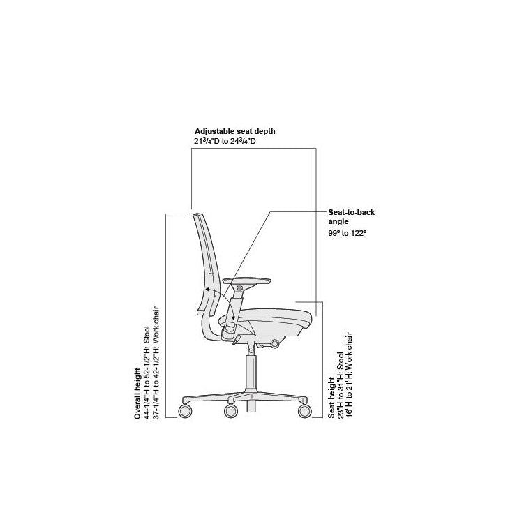 Steelcase Amia Task Chair: Platinum Frame/Base - 4 Way Adjustable Arms - Hard Floor Casters - Medaid International