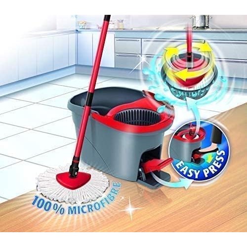 Vileda 163420 - Juego de fregona y Cubo con Pedal de Pie, Mango telescópico 85-125 cm, fregona de Suelo con escurridor Giratorio, Cabezal de fregona de Microfibra 2 en 1, Multicolor, 163420 - Medaid International