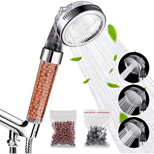 Filtered Hand Held Shower Head Ionic Head Help Reduces hair loss Rainfall Spa Water Saving, Purifies Water, Remove Chlorine (Transparent) فلتر دش موفر للمياه ينقي المياه ويزيل الكلور - Medaid International