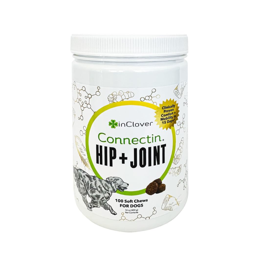 InClover Connectin Natural Hip & Joint Supplement for Dogs with Glucosamine, Chondroitin & Hyaluronic Acid - Soft Chew for Dog Mobility, Comfort & Active Lifestyle Support, 100 Count
