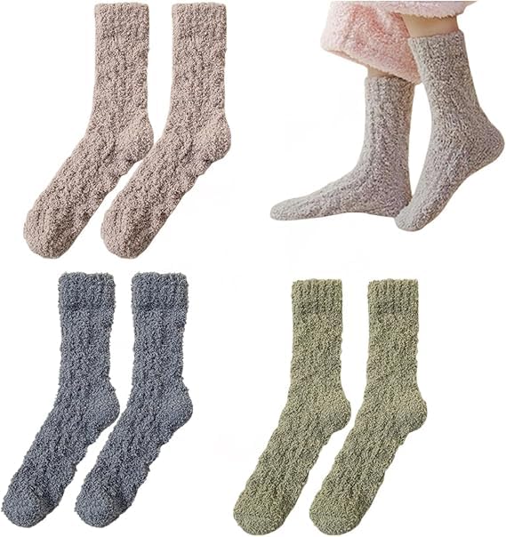 KASTWAVE Women's Winter Fuzzy Fluffy Socks - Warm Plush Crew Socks, Cozy Home Sleeping Bed Socks, Soft Fuzzy Christmas Socks for Cold Weather Daily Wear (3PCS)