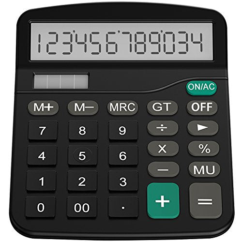 Helect - Standard Function Calculator with Solar & Battery Power, Black