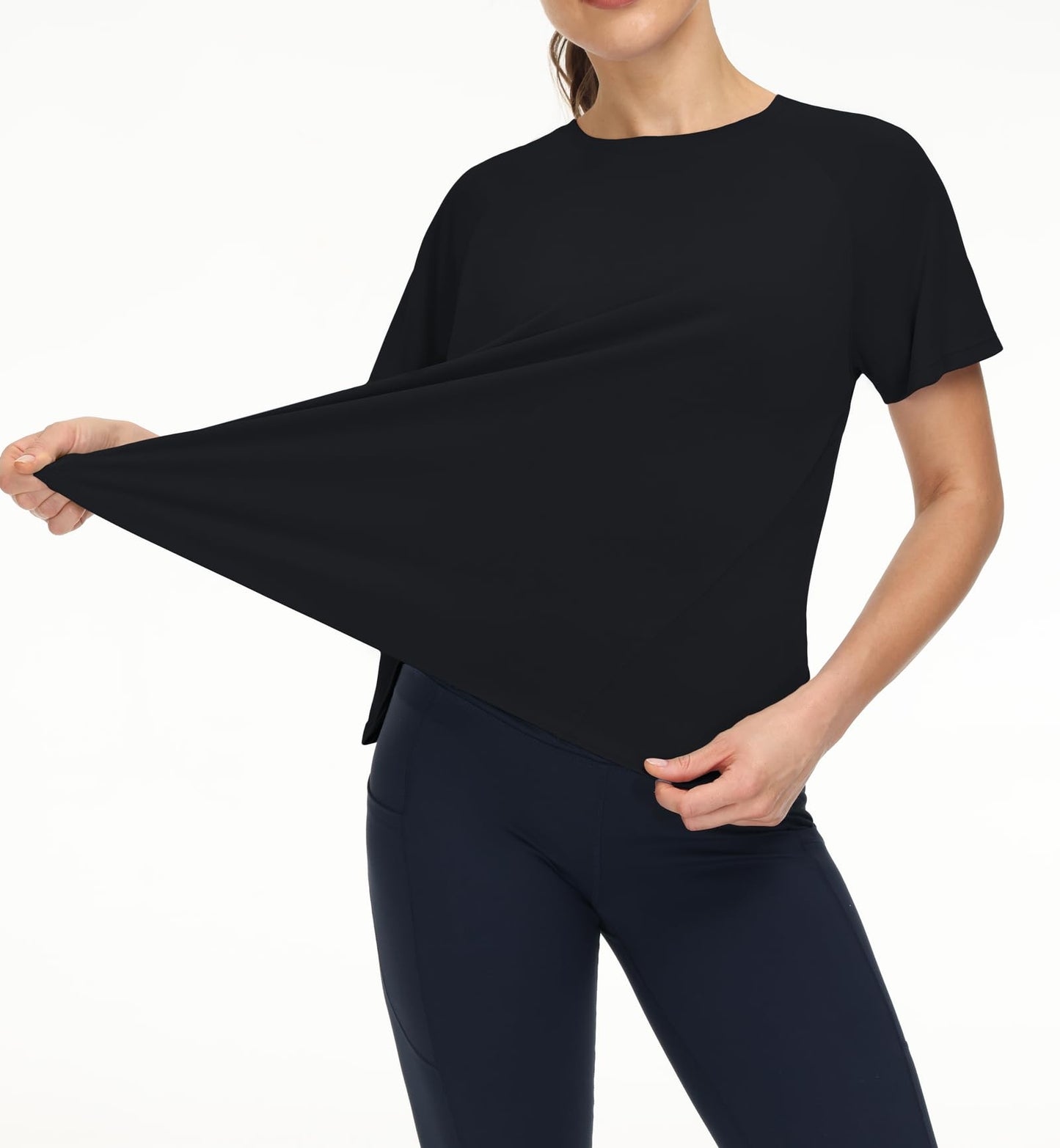 THE GYM PEOPLE Women's Short Sleeve Workout Shirts Breathable Yoga T-Shirts with Side Slits Athletic Tee Tops Black - Medaid International
