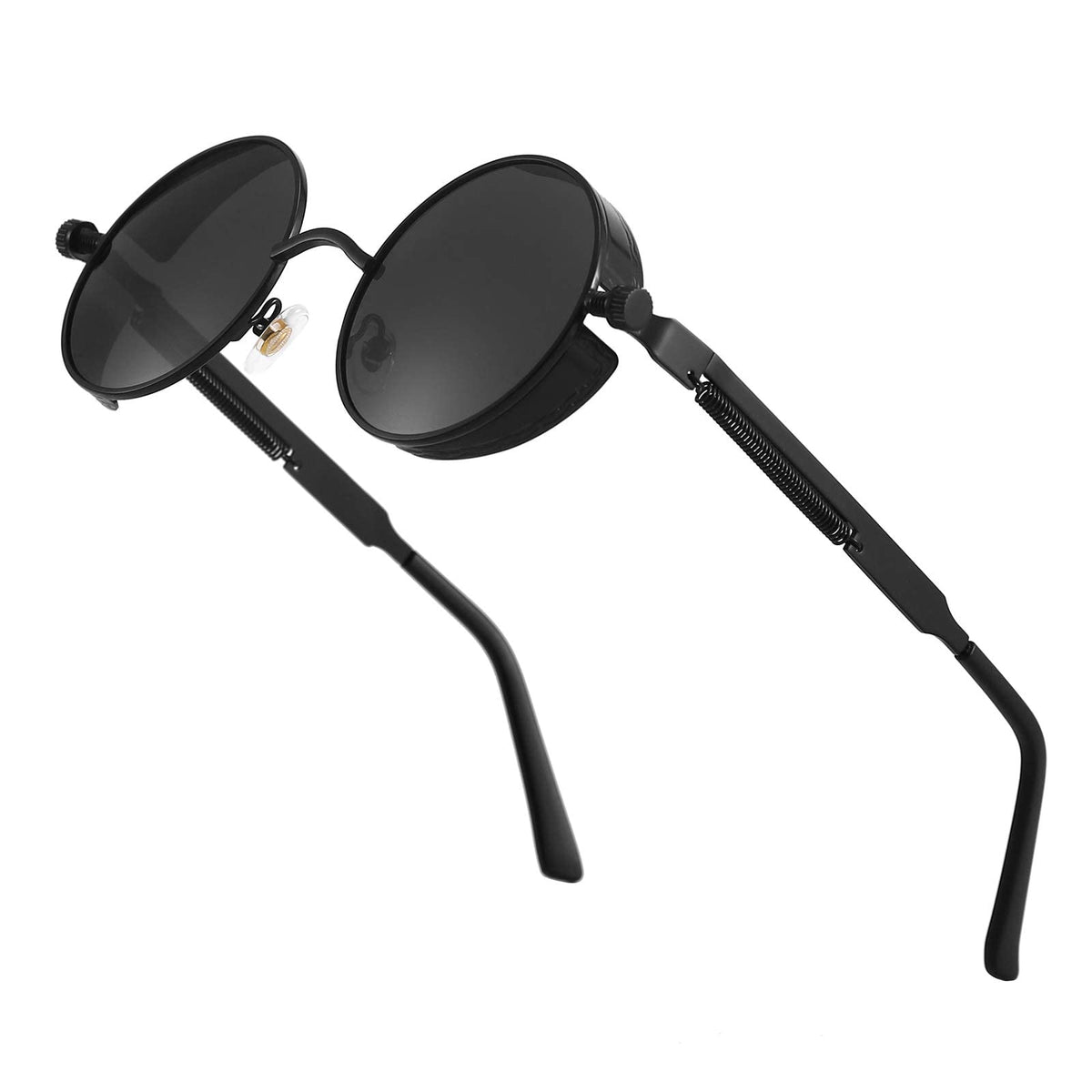 KASTWAVE Men Sunglasses, Steampunk Polarized Sunglasses For Men Professional Full UV400 Protection Round Gothic Shades Style Vintage Polarized Lens Women Metal Circle Frame