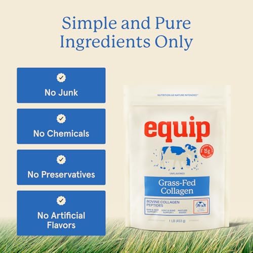 Equip Foods Grass Fed Collagen Powder | Hydrolyzed Bovine Collagen Peptides with Amino Acids | Prime Beef Collagen for Healthy Joints, Skin & Nails | Non-GMO, Paleo Friendly | 30 Servings, Unflavored|B071SH212S