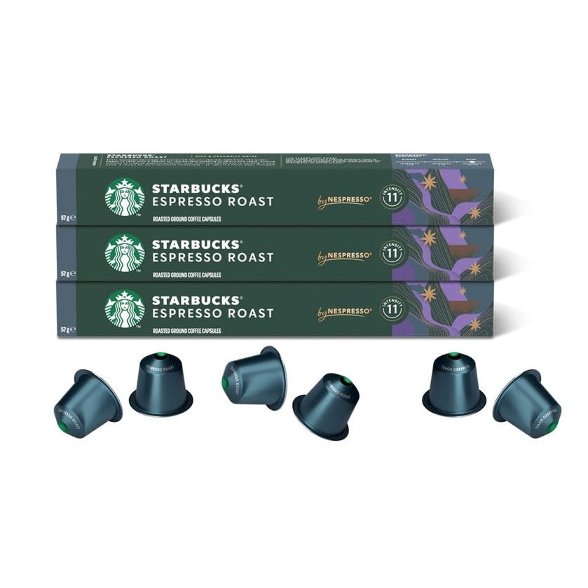 Starbucks by Nespresso Coffee ESPRESSO ROAST (Caramelly Notes Dark Roast) 30 Pods Capsules 3 Sleeve