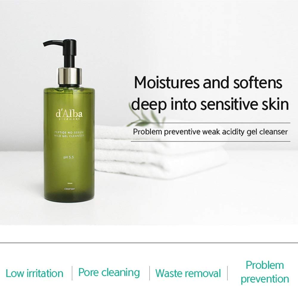 D'Alba Peptide No-Sebum Mild Gel Cleanser Korean Face Wash pH balancing for sensitive and dry skin White Truffle Ingredients - Medaid International